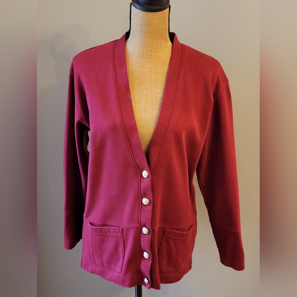 Talbots Medium Red Knit Cardigan Gold Buttons - Picture 4 of 10